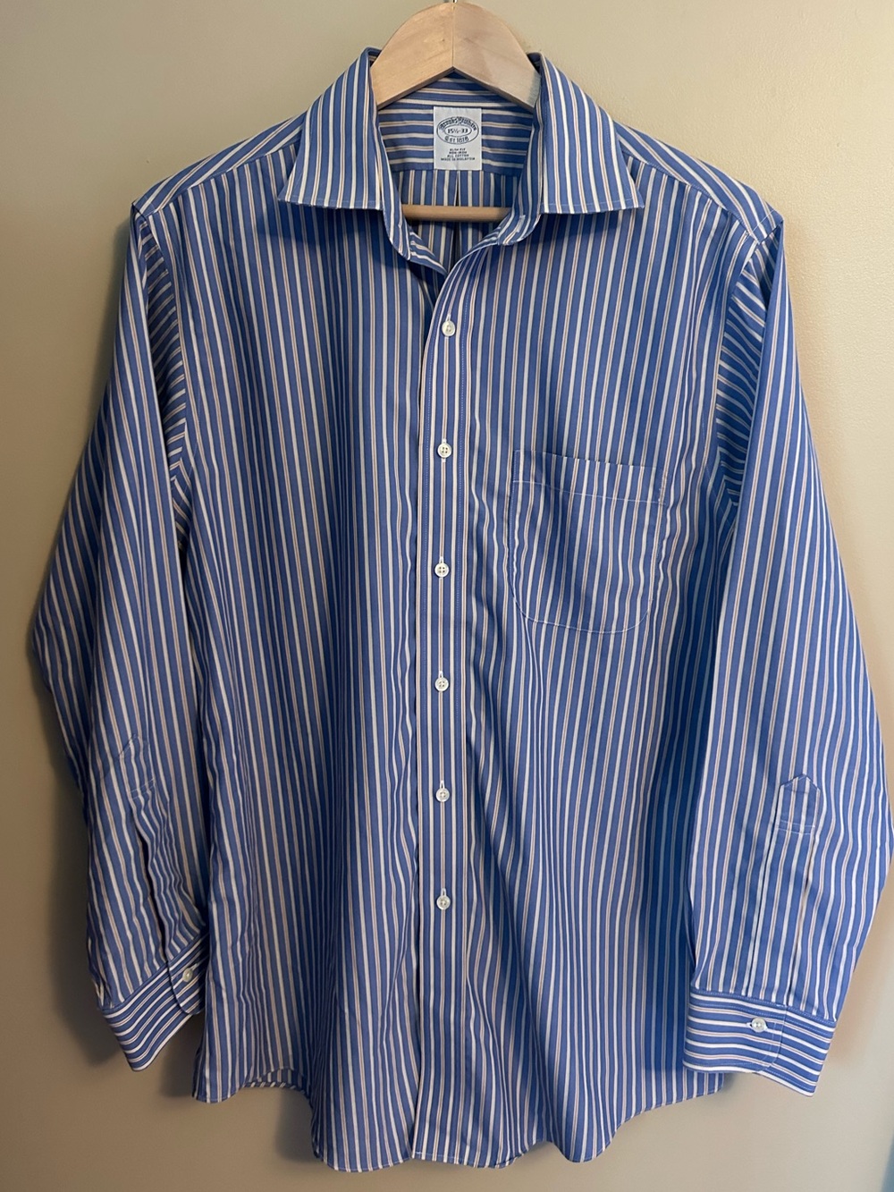Brooks Brothers Striped Slim Fit Non-Iron Cotton Button Down Shirt 15 1/2-33